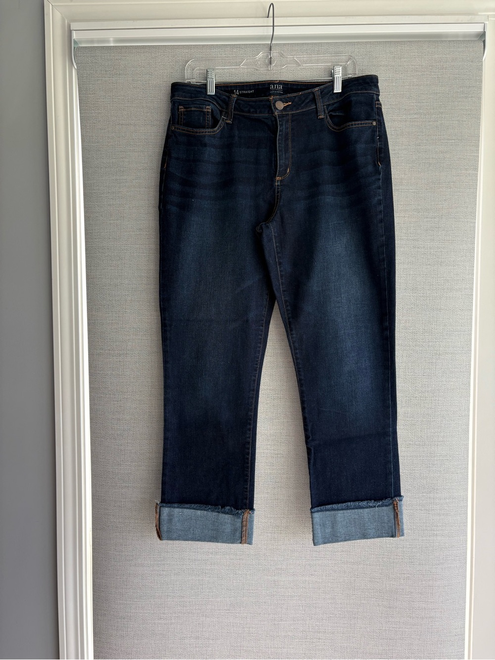 a.n.a Dark Blue Straight Leg Jeans with Cuffed Hem